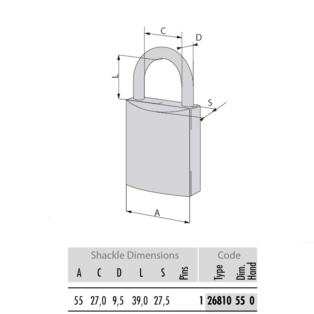 Monoblock body padlock CISA 26810.55 for integrating into single key systems - 3