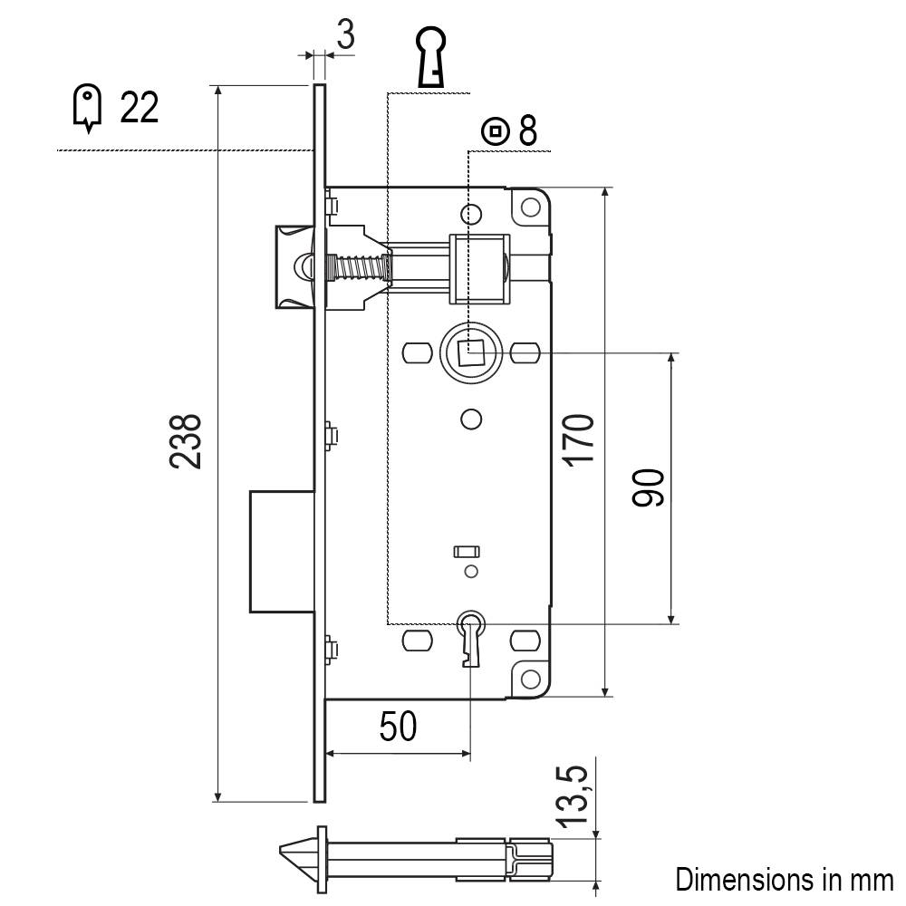 AGB Grande B005915003 Οβάλ Κλειδαριά μεσόπορτας ξύλινης 50mm | Χρυσό - 2