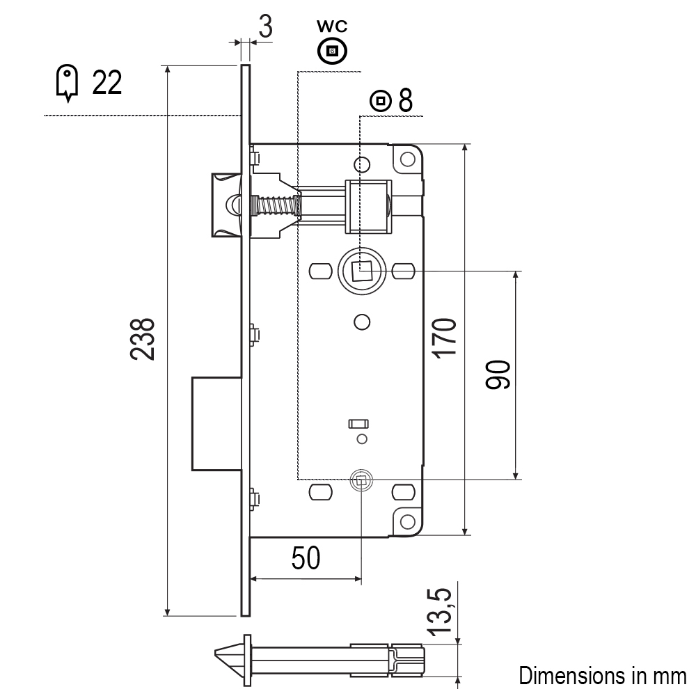 AGB Grande B005955006 Οβάλ Κλειδαριά WC ξύλινης 50mm | Νίκελ - 2