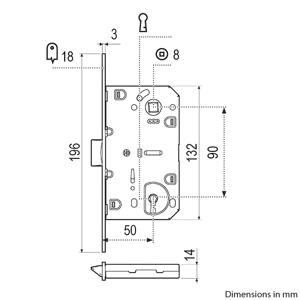 Door Lock for wooden doors AGB Mediana Evolution B01101.50  - 2