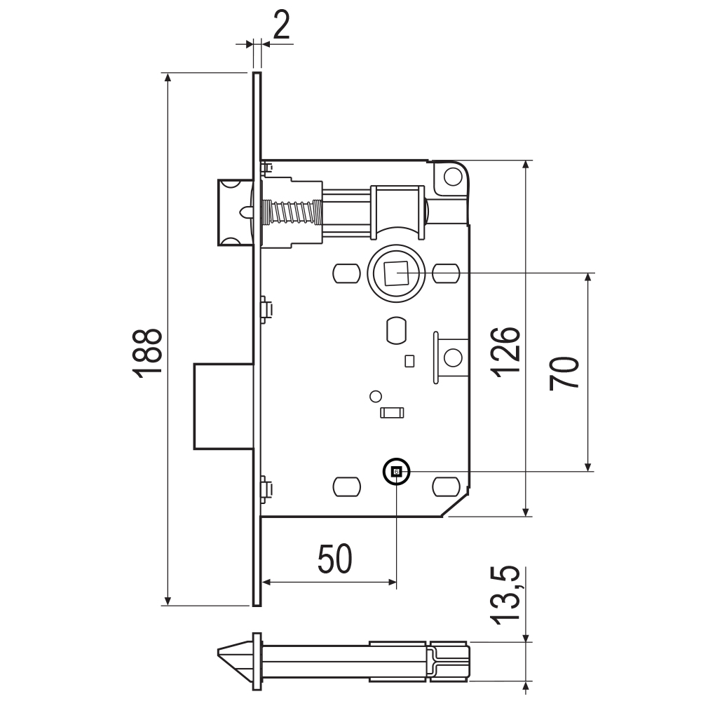AGB Piccola B005805003 Τετράγωνη Κλειδαριά WC ξύλινης 50mm | Χρυσό - 2