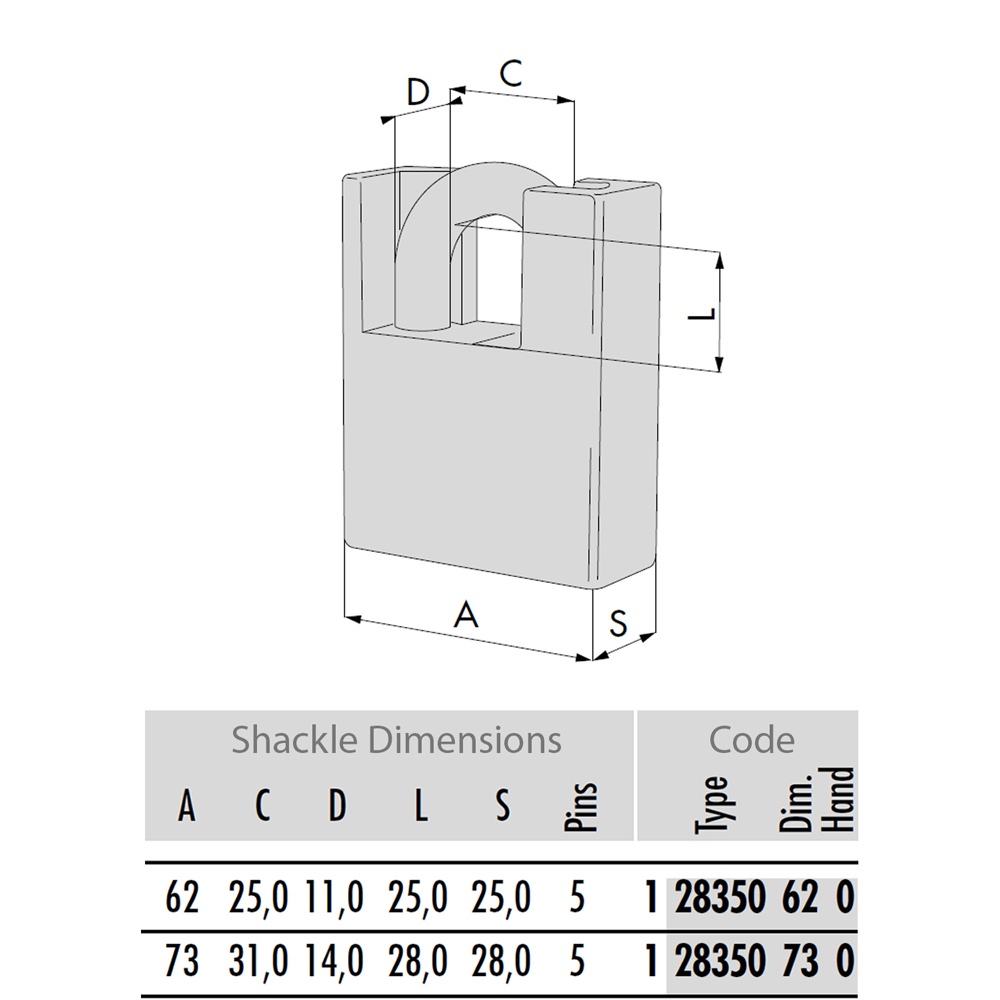 Monoblock steel padlock close shackle CISA 28350 | 2 sizes - 4
