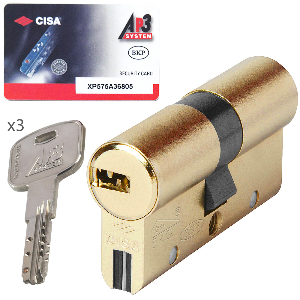 CISA AP3 S OH3SO High Security Cylinder Euro Profile - Controlled Flat Key Duplication Nickel & Brass - Brass