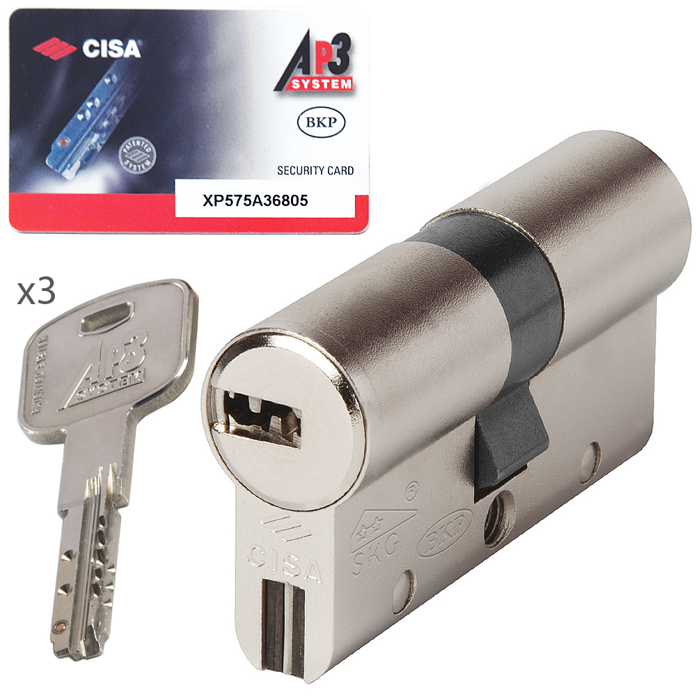 CISA AP3 S OH3SO High Security Cylinder Euro Profile - Controlled Flat Key Duplication Nickel & Brass - 1