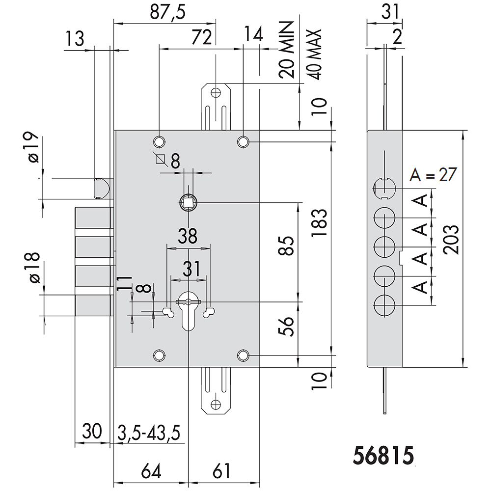 CISA ComFort 56815.48 Κλειδαριά θωρακισμένη Πανικού αυτόματου ξεκλειδώματος - 2