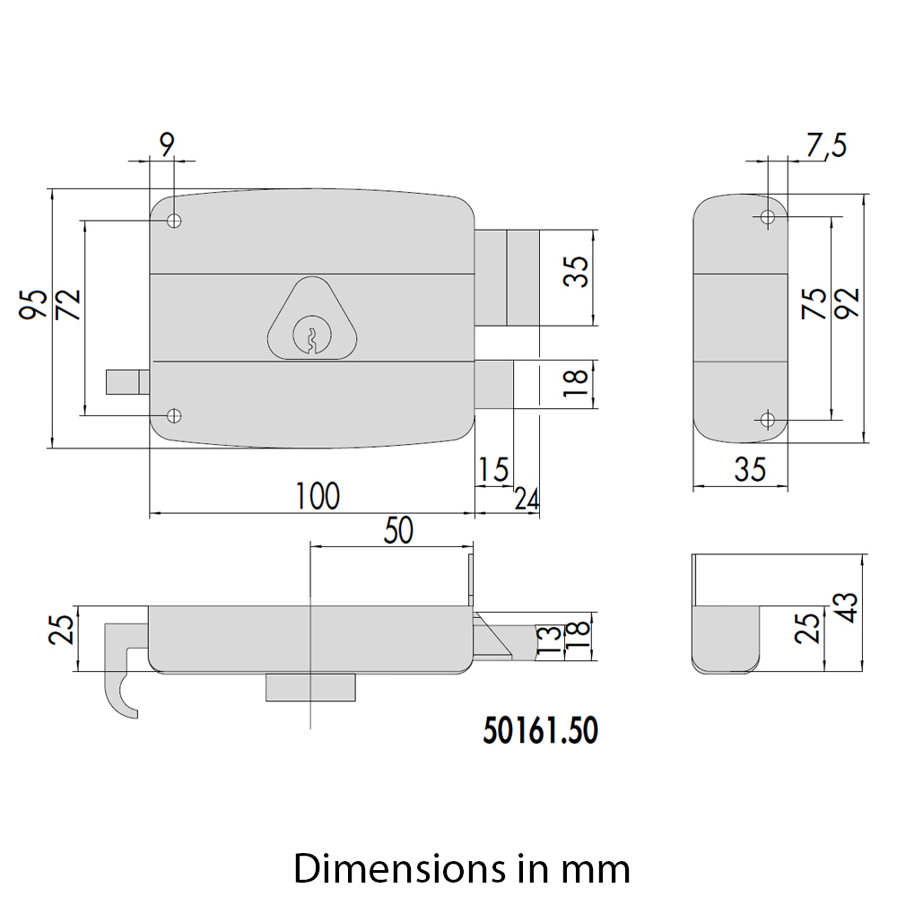 CISA locking line 50161.50 Κλειδαριά κουτιαστή (εξωτερική) κυλίνδρου με αντίκρισμα - 2