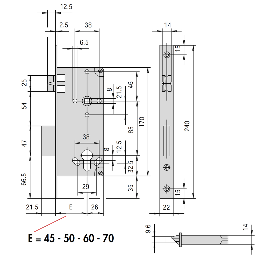 CISA loking line 5C611 Κλειδαριά χωνευτή, για ξύλινες πόρτες Νίκελ | 4 μεγέθη - 2