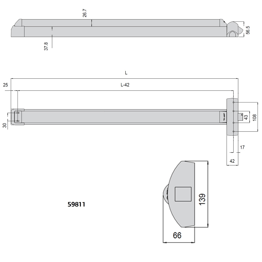 CISA 59811-10 Fast Touch Μπάρα πανικού εξωτερική για μονόφυλλη ή δίφυλλη πόρτα - 2