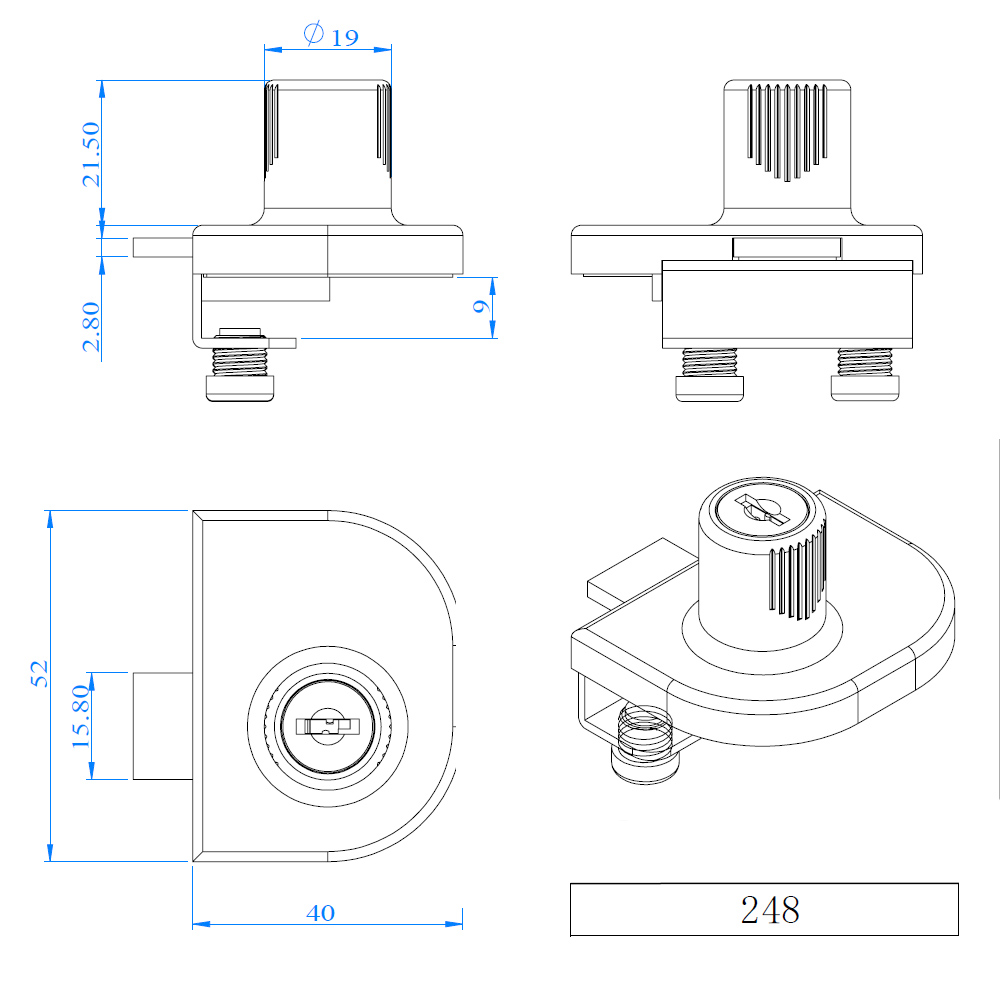 Double glass door lock EVERGOOD 248 Series - 4
