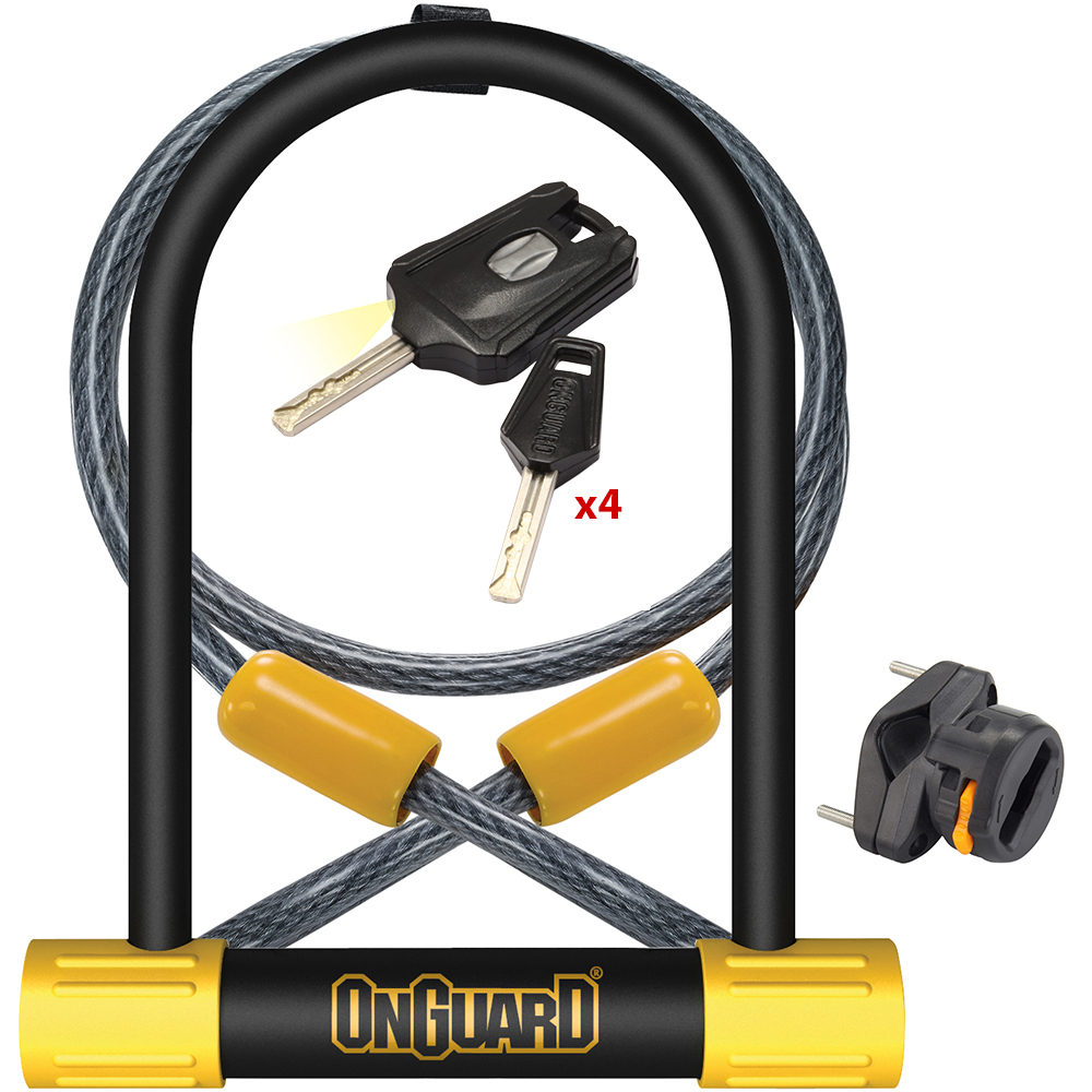 Κλειδαριά ONGUARD Bulldog DT 8012 U πέταλο μοτοποδηλάτου με κλειδί και συρματόσχοινο - 