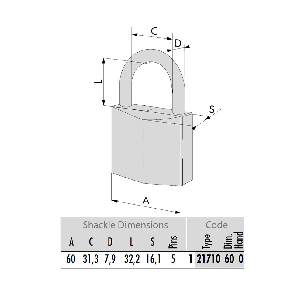 Stainless steel padlock CISA 21710 60mm - 2