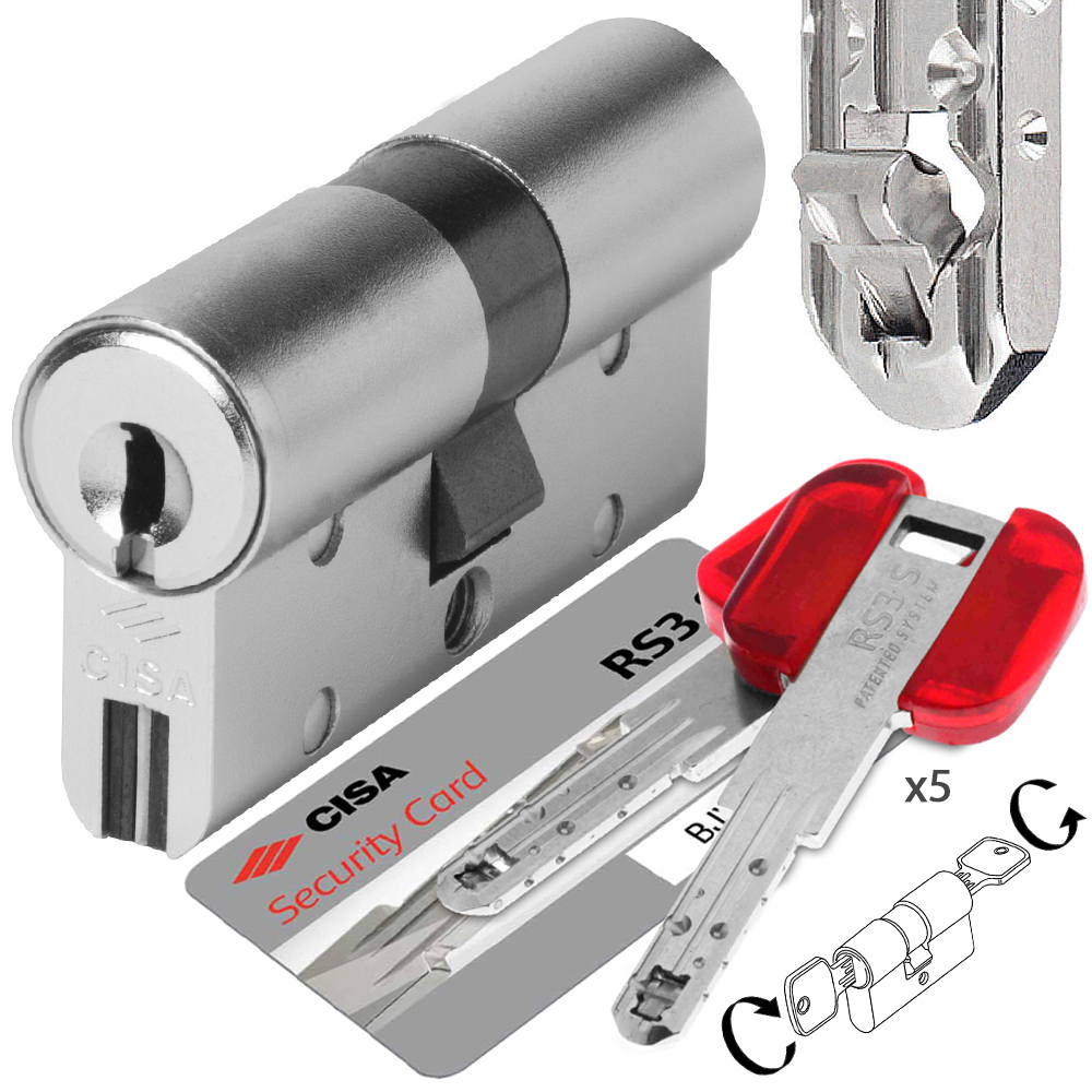 CISA RS3 S 0L3S1 Maximum Security Cylinder Euro Profile - Reversible Patent Flat Key - Controlled Duplication & Anti-Snap Steel Βars - 1