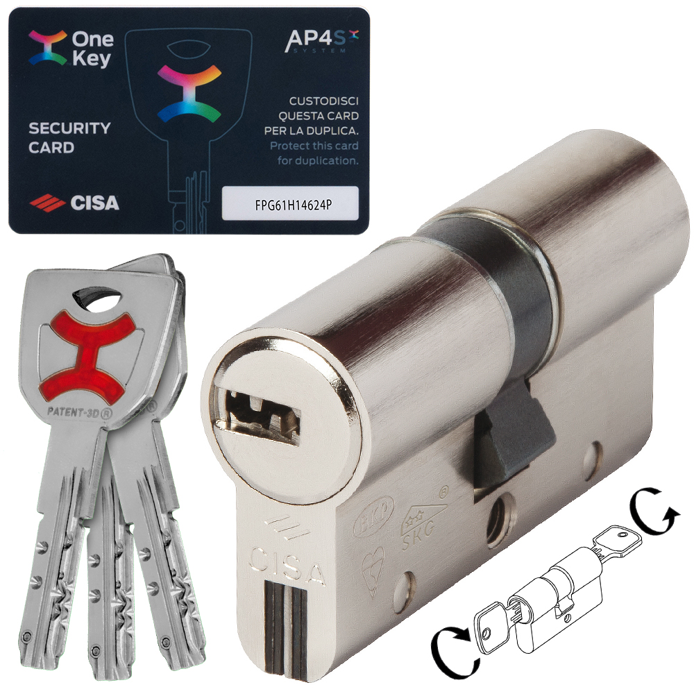 CISA AP4S 0P3S1 High Security Cylinder Euro Profile - Reversible Flat Key - Controlled Duplication & Anti-Snap Steel Βars - 1