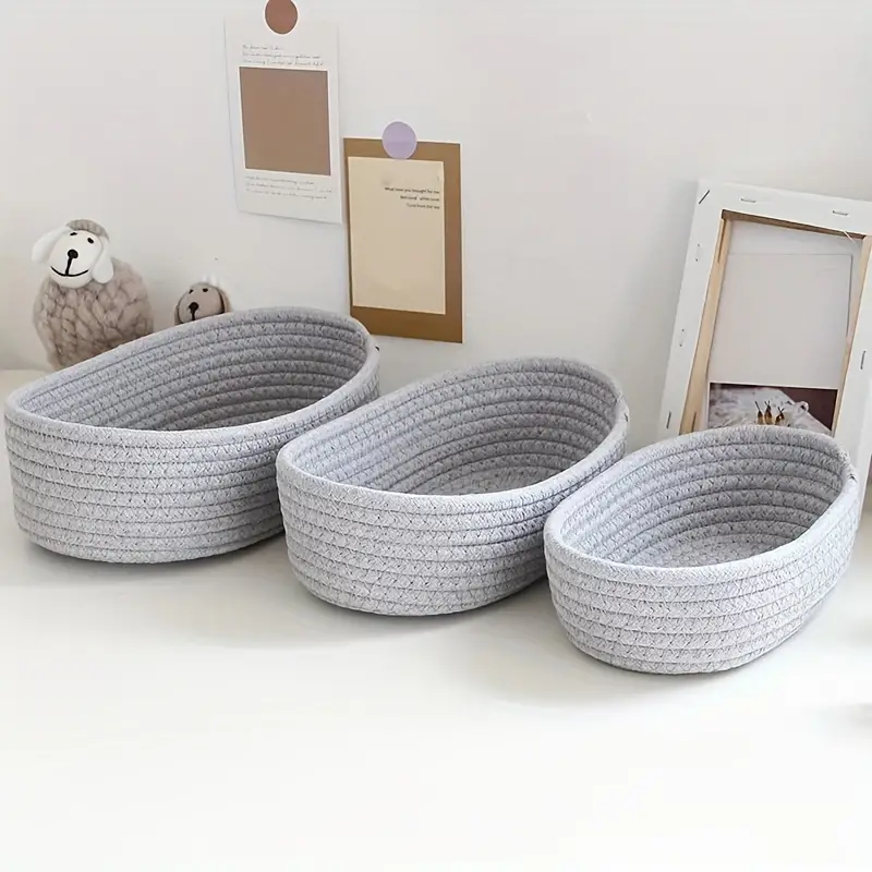 3 Pack Rope Storage Baskets - Gray