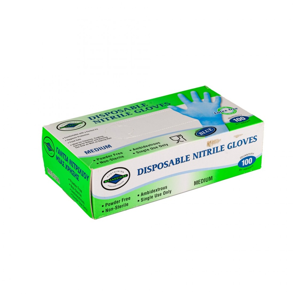 Γάντια Νιτριλίου Μπλε Χωρίς Πούδρα Μέγεθος Large 100τμχ Θαλασσινός 6202 - 