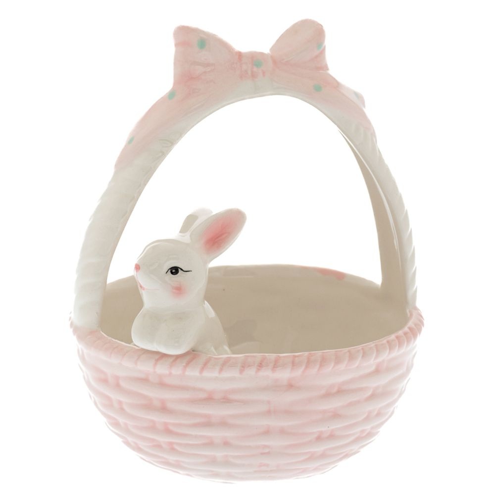 Καλάθι Κεραμικό Ροζ με Λαγό 12x12x16cm iliadis 85552 - 