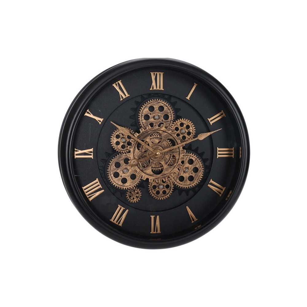 Ρολόι Τοίχου Πολυπροπυλενίου Μαύρο Χρυσό Με Κινούμενα Γρανάζια 40x6,5x40cm Koopman 837362510 - 1