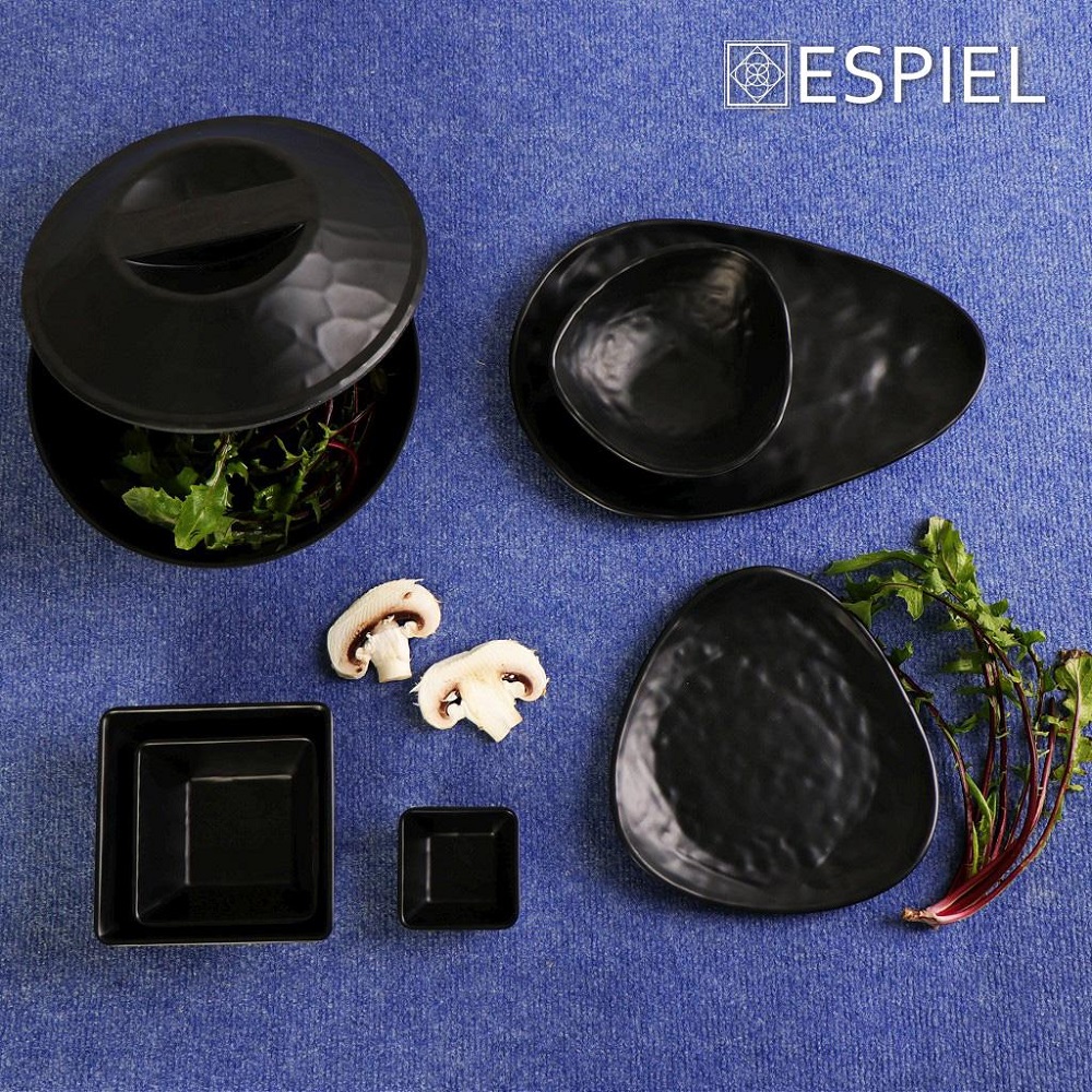 Μπολάκι-Ντιπάκι Μελαμίνης Τετράγωνο 10,5x10,5xH4,5cm Wavy Black Matt Tria MLB2108K120 - 2