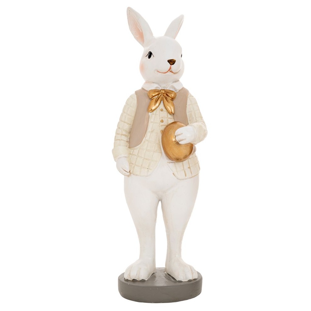 Διακοσμητικός Λαγός Πολυρεζίνη Λευκός με Χρυσές Λεπτομέρειες 9x9x26εκ 89566-1 - 
