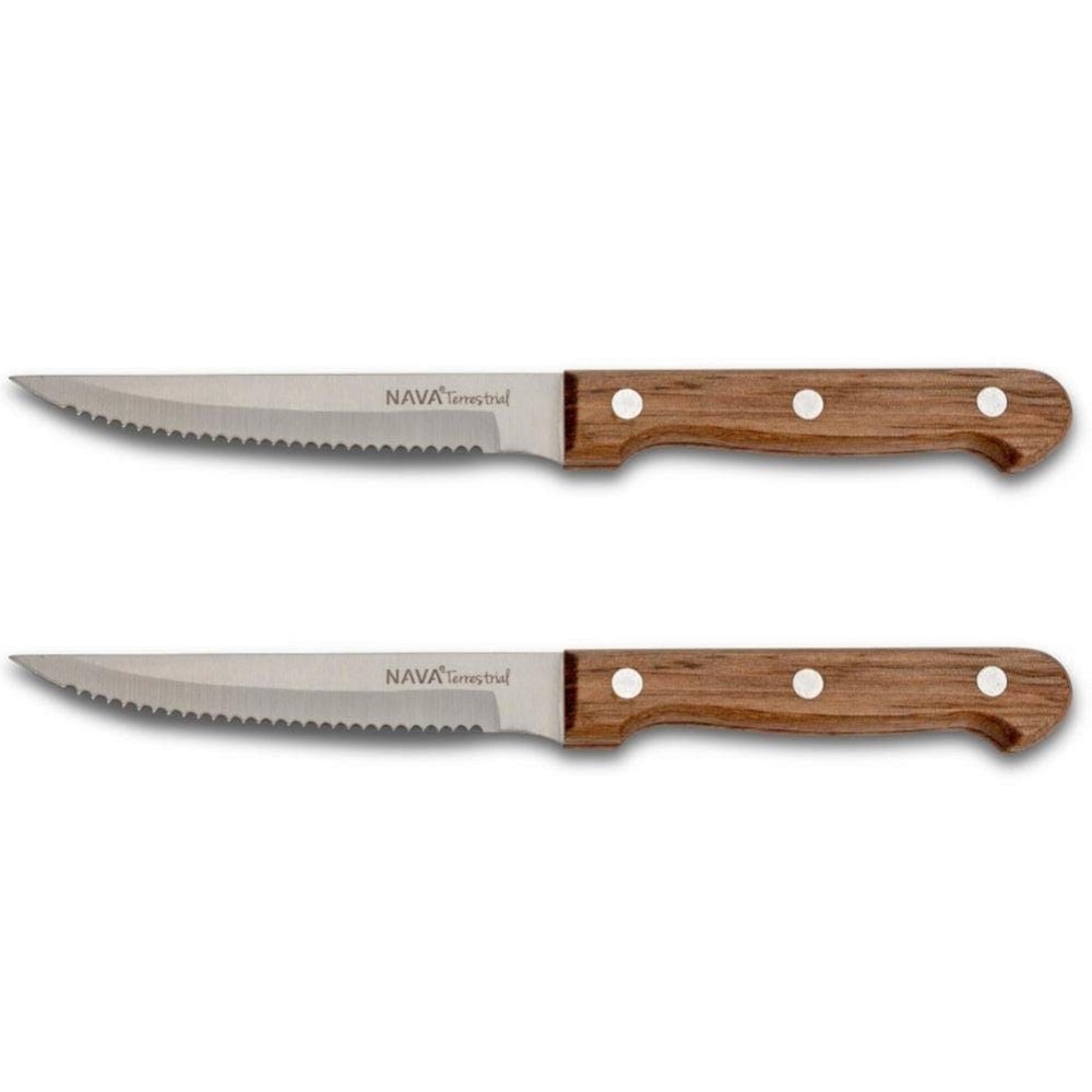 Μαχαίρι Steak Ανοξείδωτο 21,5cm Με Ξύλινη Λαβή Σετ 2 τμχ Terrestrial Nava 10-058-047 - 