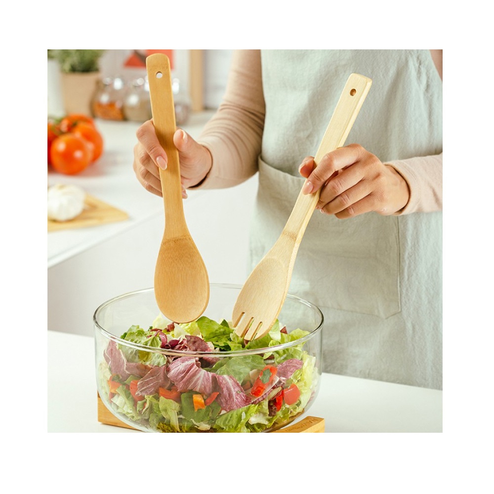 Σαλατιέρα Γυάλινη 4,2Lt Φ24xH14cm Με Bamboo Βάση & 2 Κουτάλες Terrestrial Nava 10-107-013 - 3