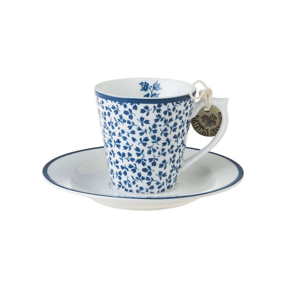 Φλιτζανάκια Espresso Πορσελάνης 90ml & Πιατάκια Άσπρο-Μπλε 4τμχ Σε Κουτί Δώρου Floris & Candy Stripe Blueprint Laura Ashley LA178725 - 3