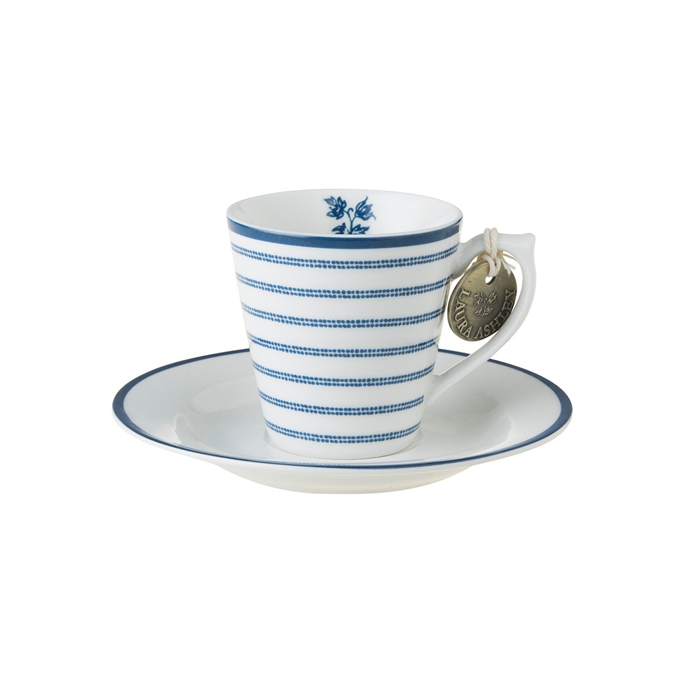 Φλιτζανάκια Espresso Πορσελάνης 90ml & Πιατάκια Άσπρο-Μπλε 4τμχ Σε Κουτί Δώρου Floris & Candy Stripe Blueprint Laura Ashley LA178725 - 4