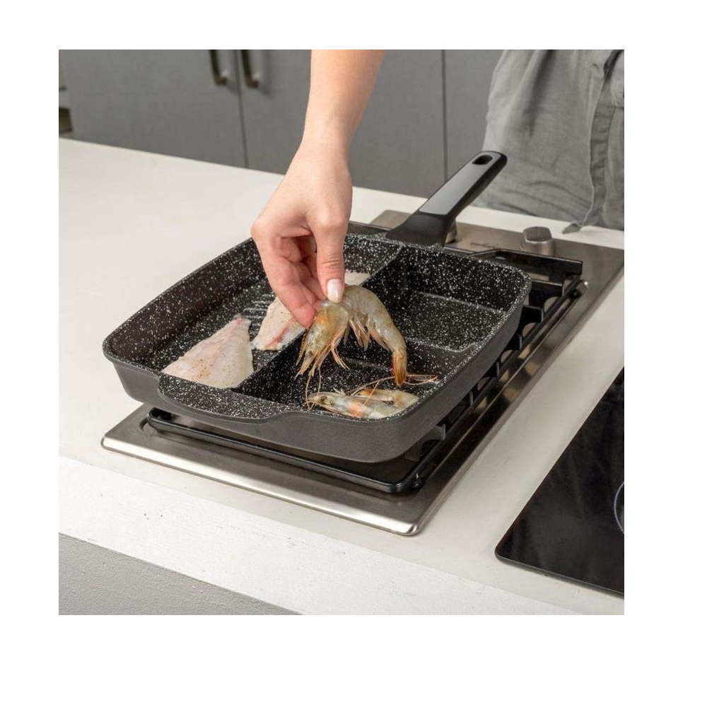 Γκριλιέρα Αλουμινίου 3 σε 1 Με Χωρίσματα Αντικολλητική Granite 28x28cm NAVA 10-197-001 - 4