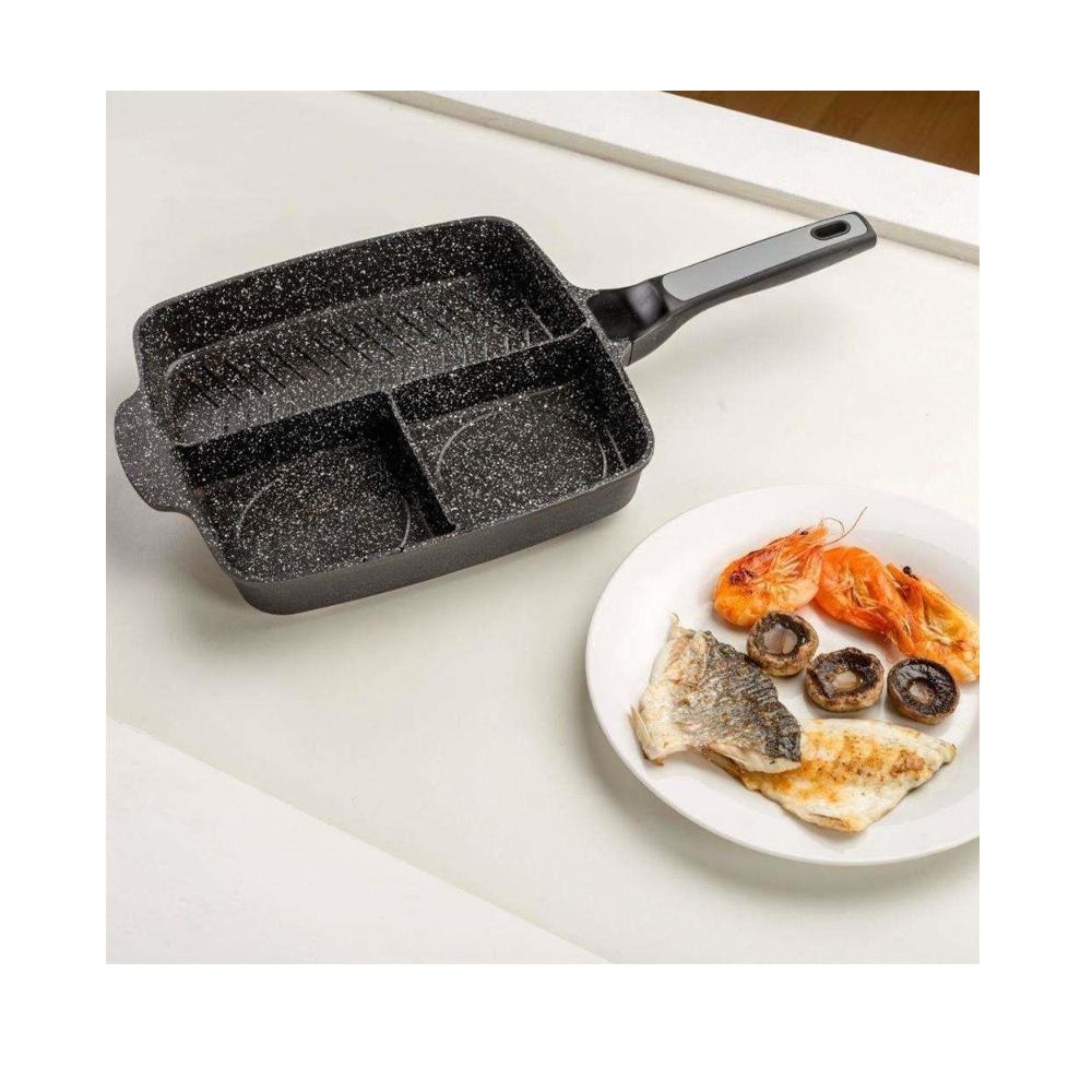 Γκριλιέρα Αλουμινίου 3 σε 1 Με Χωρίσματα Αντικολλητική Granite 28x28cm NAVA 10-197-001 - 5