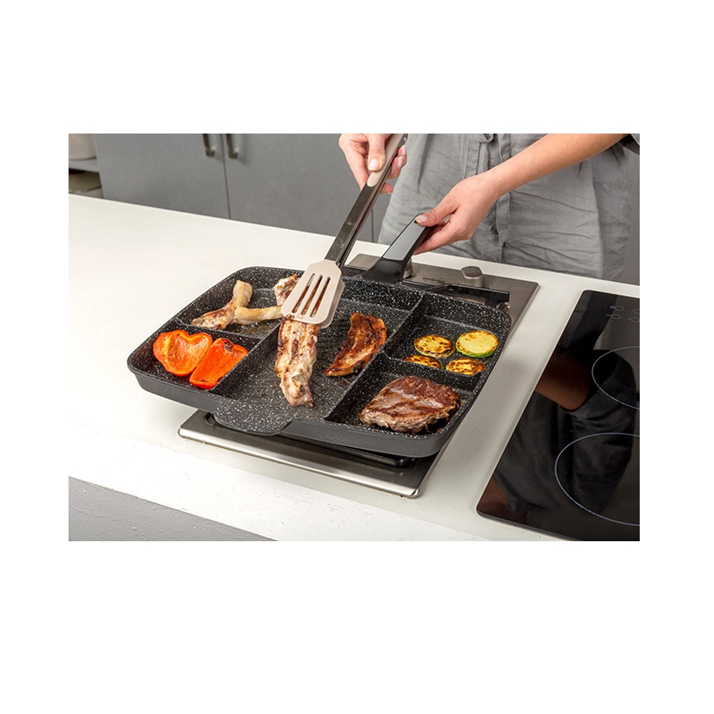 Γκριλιέρα Αλουμινίου Με Χωρίσματα Αντικολλητική Stone 38x31cm Funtzio NAVA 10-197-002 - 5