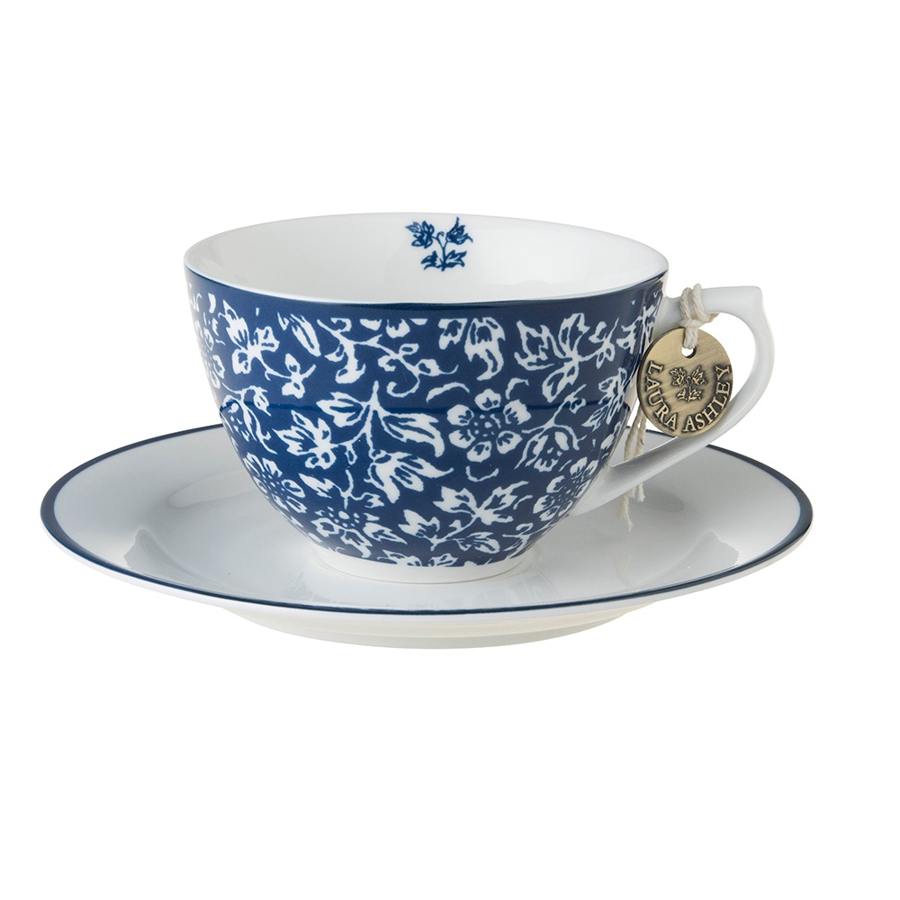 Φλιτζάνι Cappuccino 260ml Με Πιατάκι Φ16cm Πορσελάνης Λευκό – Μπλε Sweet Alyssum Blueprint Laura Ashley LA178675 - 