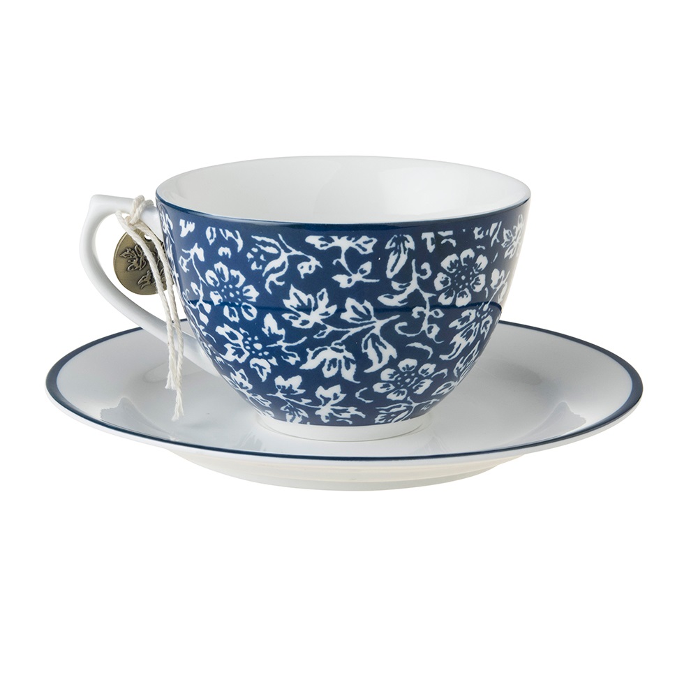 Φλιτζάνι Cappuccino 260ml Με Πιατάκι Φ16cm Πορσελάνης Λευκό – Μπλε Sweet Alyssum Blueprint Laura Ashley LA178675 - 2