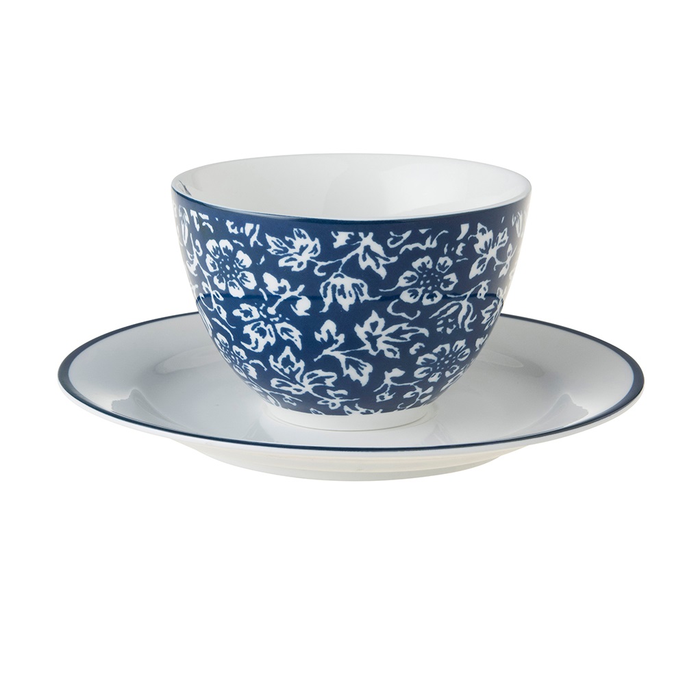 Φλιτζάνι Cappuccino 260ml Με Πιατάκι Φ16cm Πορσελάνης Λευκό – Μπλε Sweet Alyssum Blueprint Laura Ashley LA178675 - 3