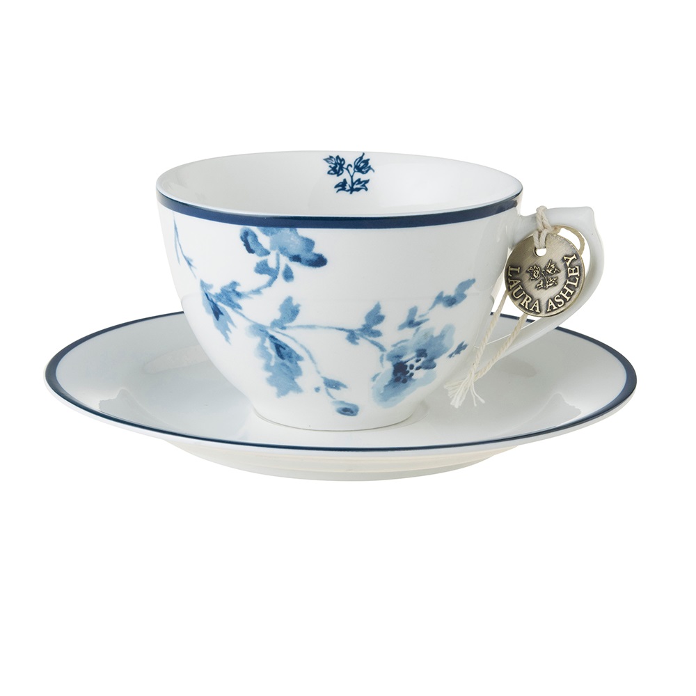 Φλιτζάνι Cappuccino 260ml Με Πιατάκι Φ16cm Πορσελάνης Λευκό – Μπλε China Rose Blueprint Laura Ashley LA178678 - 