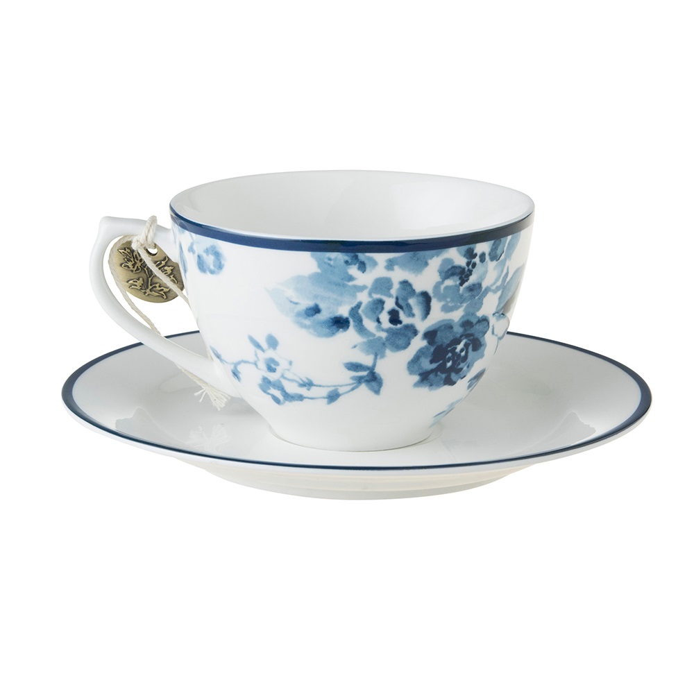 Φλιτζάνι Cappuccino 260ml Με Πιατάκι Φ16cm Πορσελάνης Λευκό – Μπλε China Rose Blueprint Laura Ashley LA178678 - 2