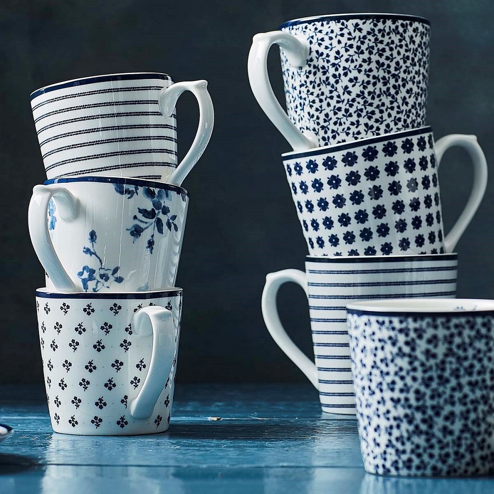Κούπα Πορσελάνης 320ml 12x8,8xH8,9cm Λευκή – Μπλε Candy Stripe Blueprint Laura Ashley LA178240 - 5