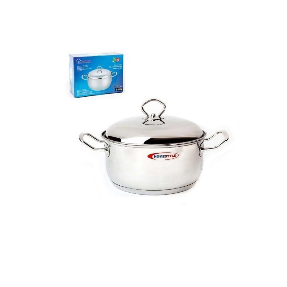 Χύτρα Ανοξείδωτη No26 7Lt 26x13cm με Καπάκι και Λεπτή Λαβή Home Style 0242613 - 