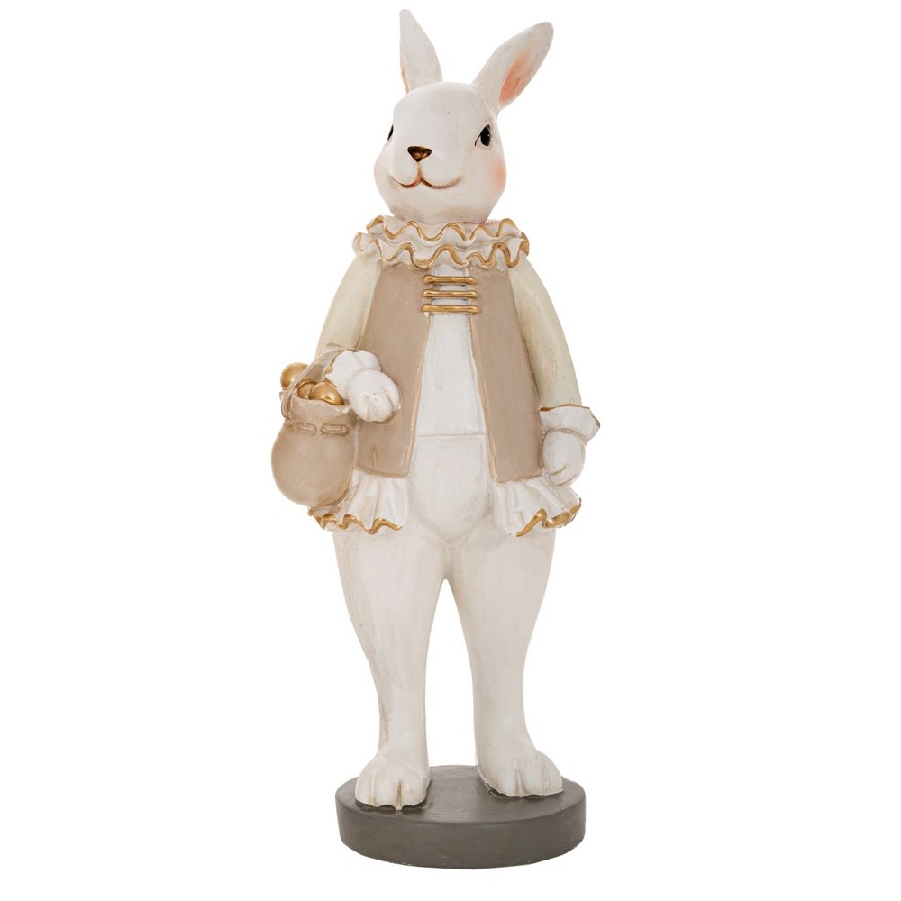 Διακοσμητικός Λαγός Πολυρεζίνη Λευκός Μπεζ με Χρυσές Λεπτομέρειες 9x9x26 εκ iliadis 89566-2 - 