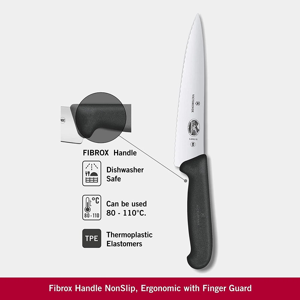 Μαχαίρι Chef Οδοντωτό 22cm Μαύρη Λαβή Fibrox Victorinox 5.2033.22 - 3