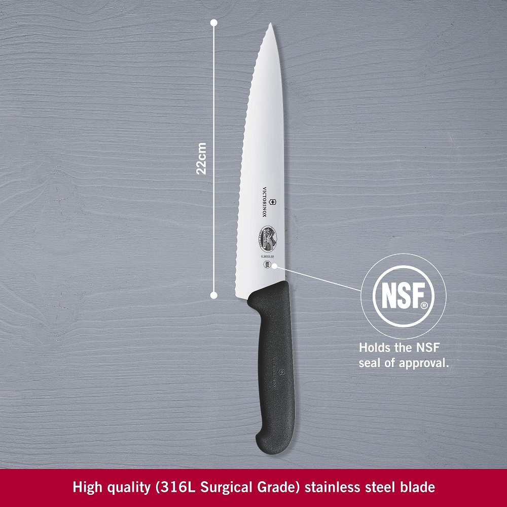 Μαχαίρι Chef Οδοντωτό 22cm Μαύρη Λαβή Fibrox Victorinox 5.2033.22 - 5
