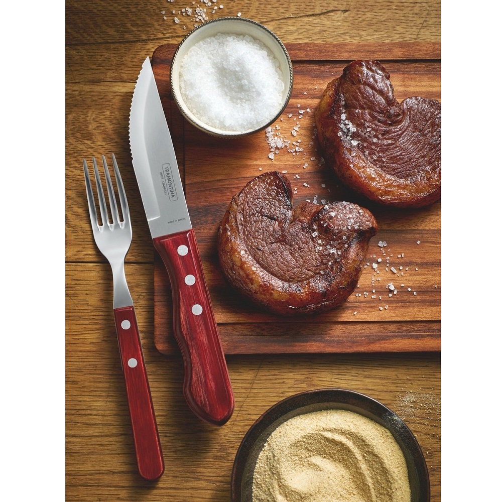 Μαχαίρι Steak Jumbo Οδοντωτό 25cm Ξύλινη Λαβή Churrasco Tramontina 96.33010 - 2