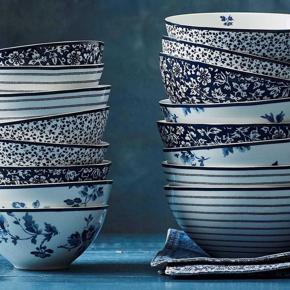 Μπολάκι Βαθύ Πορσελάνης Στρογγυλό Φ13xH6,1cm 400ml Άσπρο-Μπλε Candy Stripe Blueprint Laura Ashley LA178250 - 3