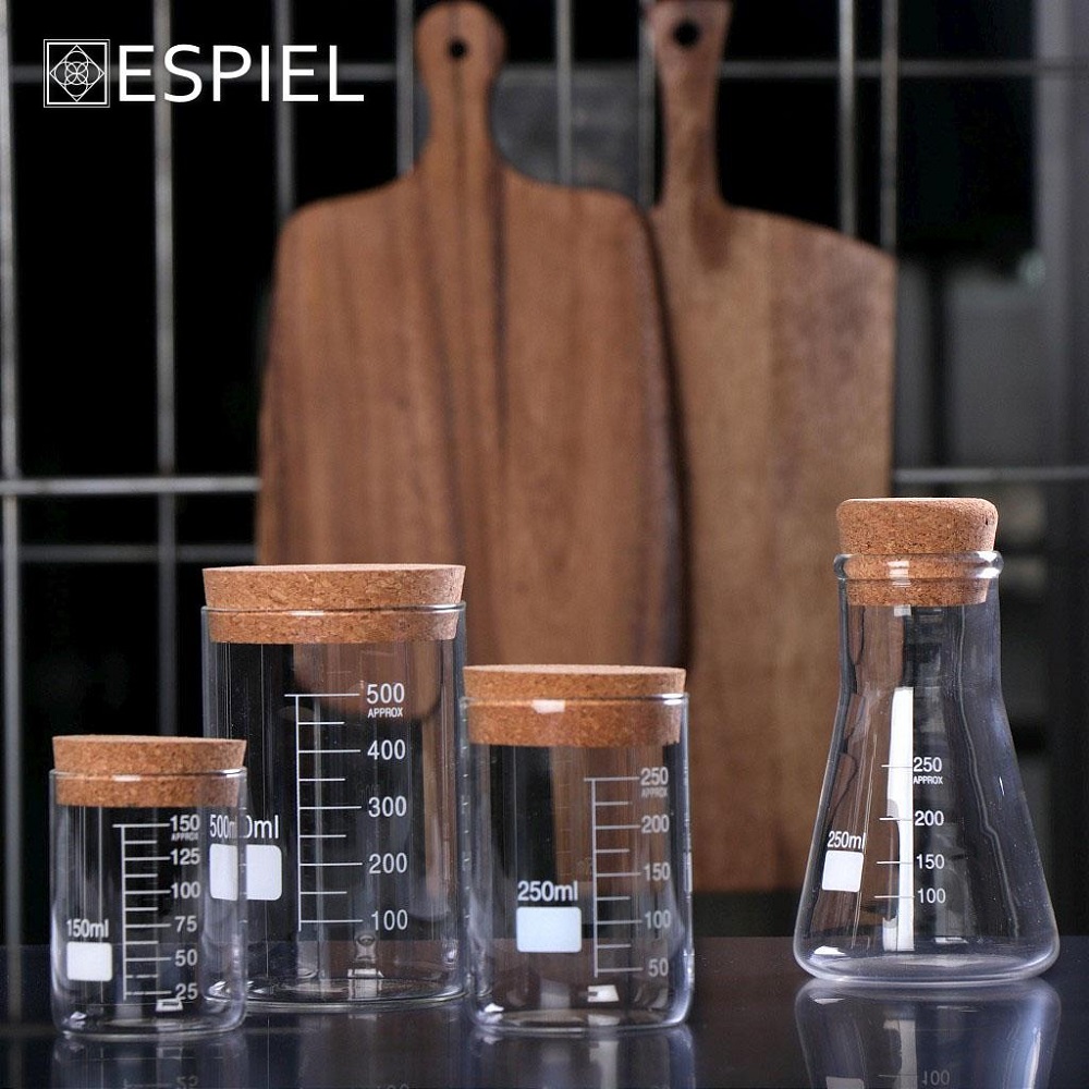 Δοχείο Δοσομετρητής Γυάλινο 500ml Με Καπάκι Φελλό Φ8,5xH13,5cm Modern Espiel LOR613 - 2
