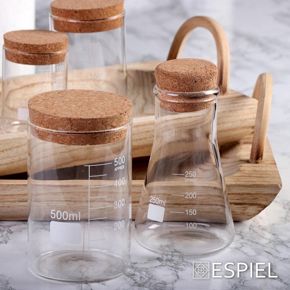 Δοχείο Δοσομετρητής Γυάλινο 250ml Με Καπάκι Φελλό Φ7xH11cm Modern Espiel LOR614 - 2