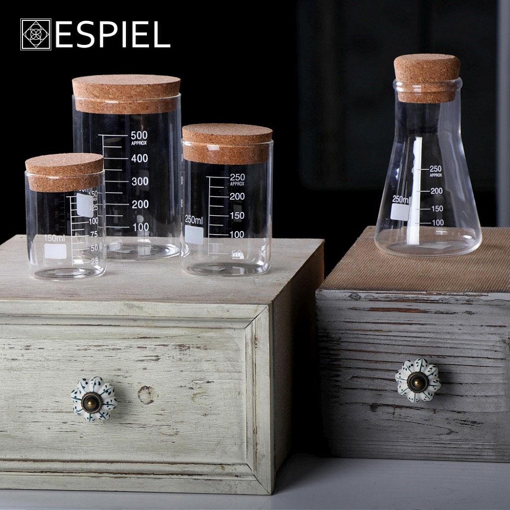Δοχείο Δοσομετρητής Γυάλινο 250ml Με Καπάκι Φελλό Φ7xH11cm Modern Espiel LOR614 - 5