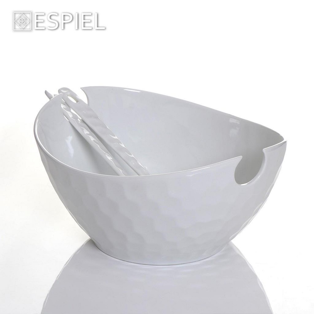 Σαλατιέρα Πορσελάνης Οβάλ 29x24xH13cm "Κυψέλη" Με 2 Κουτάλες Honeycomped Espiel WEM303 - 2
