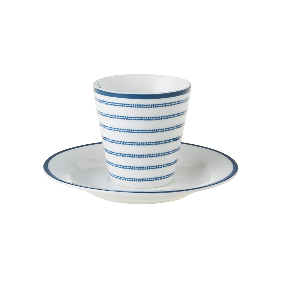Φλιτζανάκι Espresso 90ml Με Πιατάκι Φ12cm Πορσελάνης Λευκό – Μπλε Candy Stripe Blueprint Laura Ashley LA178692 - 2