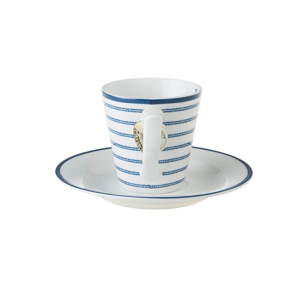 Φλιτζανάκι Espresso 90ml Με Πιατάκι Φ12cm Πορσελάνης Λευκό – Μπλε Candy Stripe Blueprint Laura Ashley LA178692 - 3