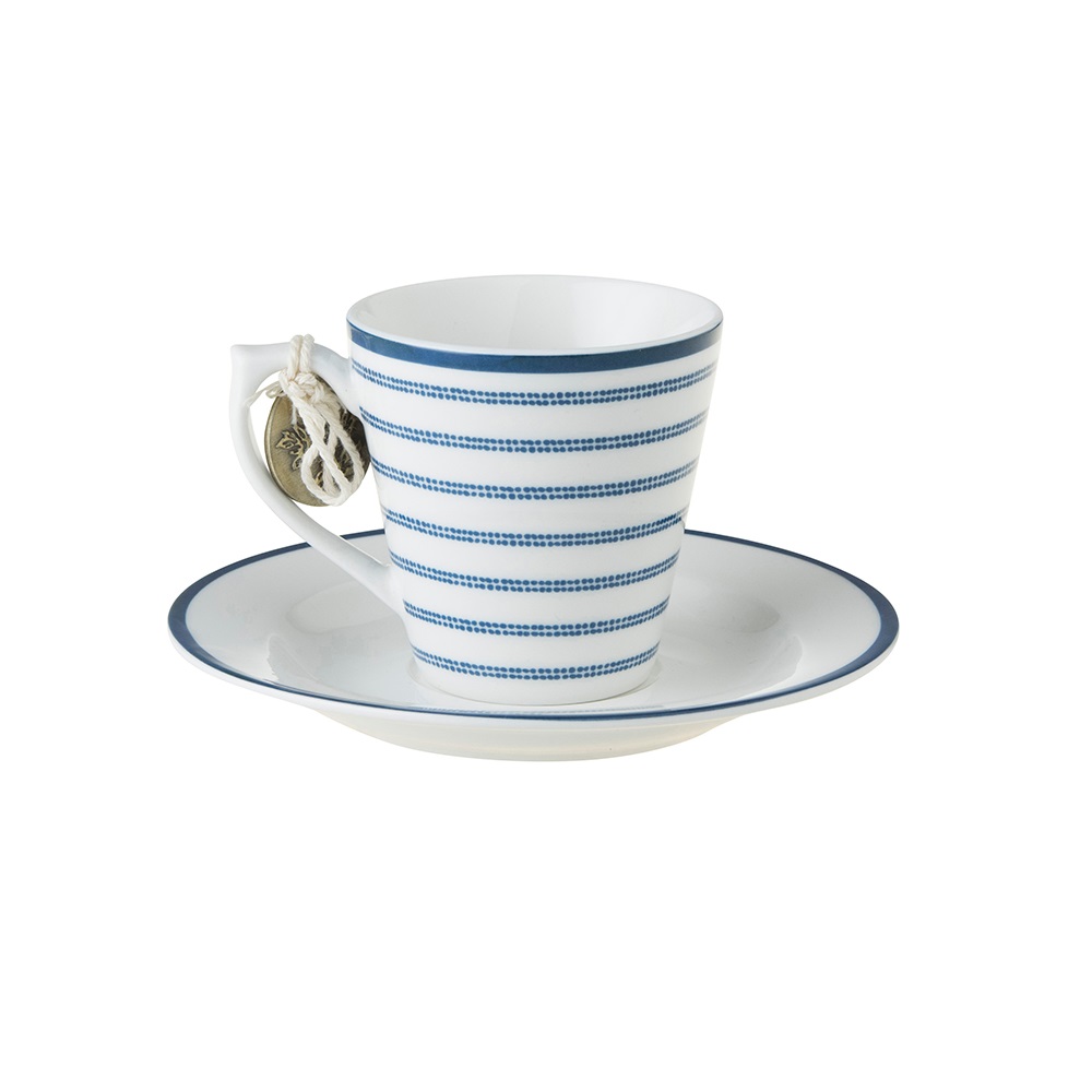 Φλιτζανάκι Espresso 90ml Με Πιατάκι Φ12cm Πορσελάνης Λευκό – Μπλε Candy Stripe Blueprint Laura Ashley LA178692 - 4