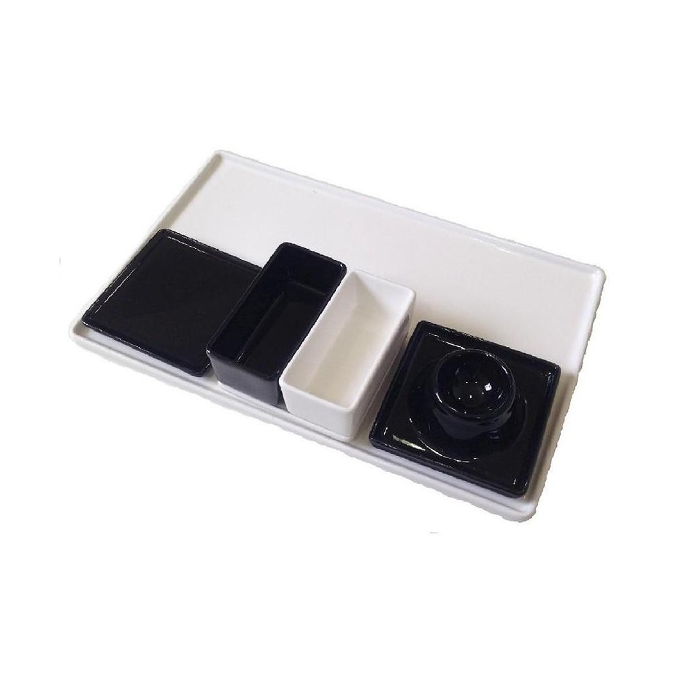 Δίσκος Sushi Σετ 6 τμχ Πορσελάνης Λευκό-Μαύρο 28,4xH18,2xH5,2cm Modern Espiel LV109 - 